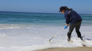 Woman testing ocean water