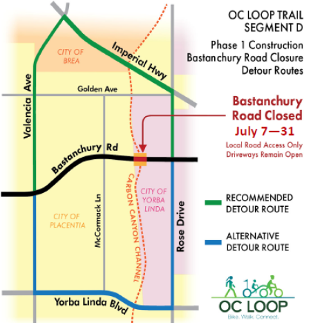 Map of Bastanchury Rd Closure